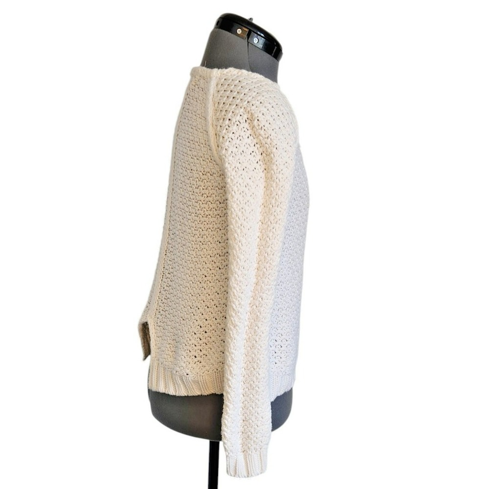 Zara Knit Cream Pointelle Split Back‎ Sweater Scoop Neck Ivory Small - Picture 3 of 5